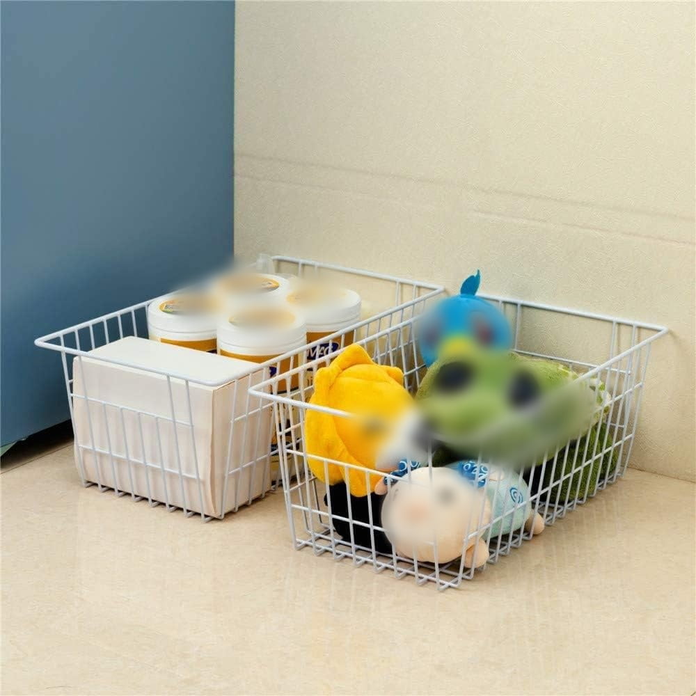 Manss 2 pcs Freezer Storage Baskets, White Wire Storage Bins Small Basket for Freezer, Pantry, Bathroom Organizing,White