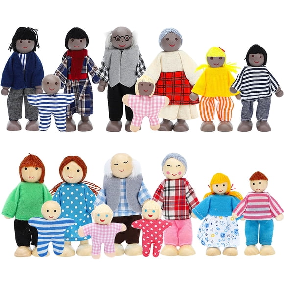 Juego de 17 figuras familiares de casas de muñecas de madera ONEST