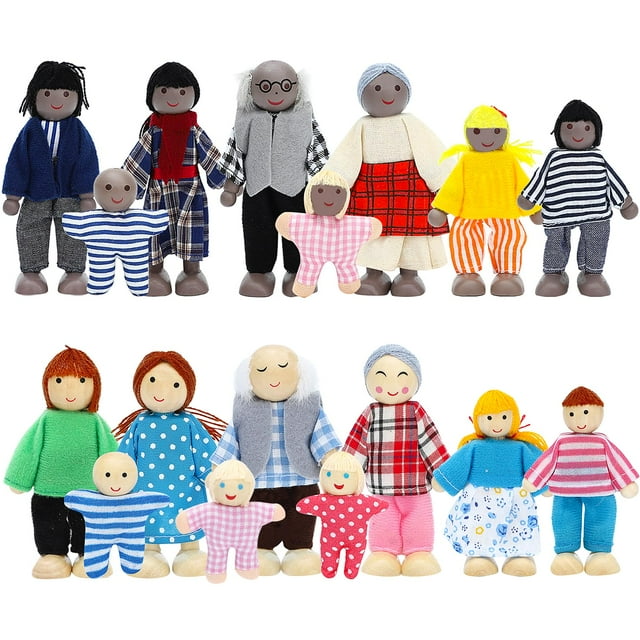 Juego de 17 figuras familiares de casas de muñecas de madera ONEST