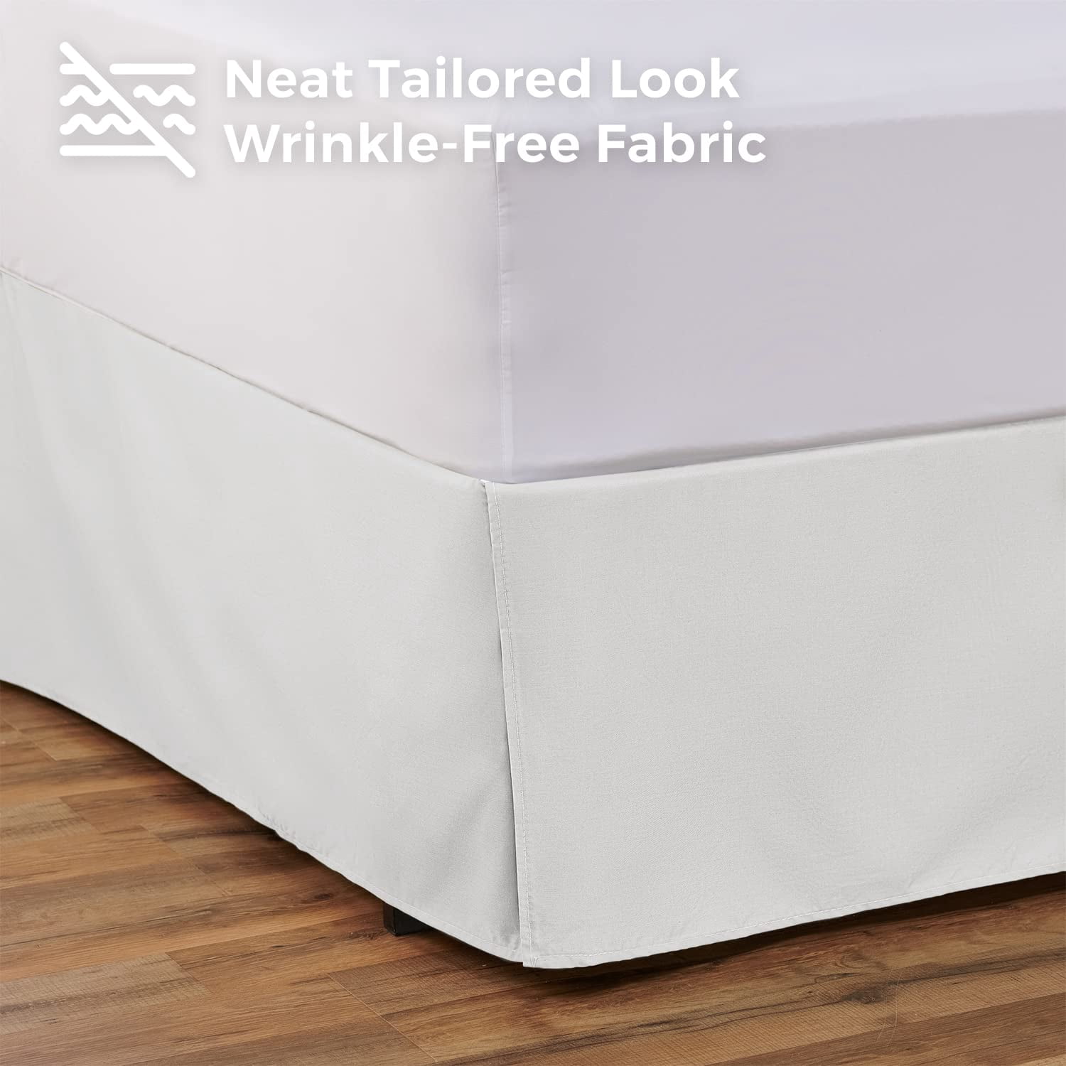 Tailored Bed Skirt - 18 inch Drop, White, Twin Bedskirt with Split Corners - Blissford