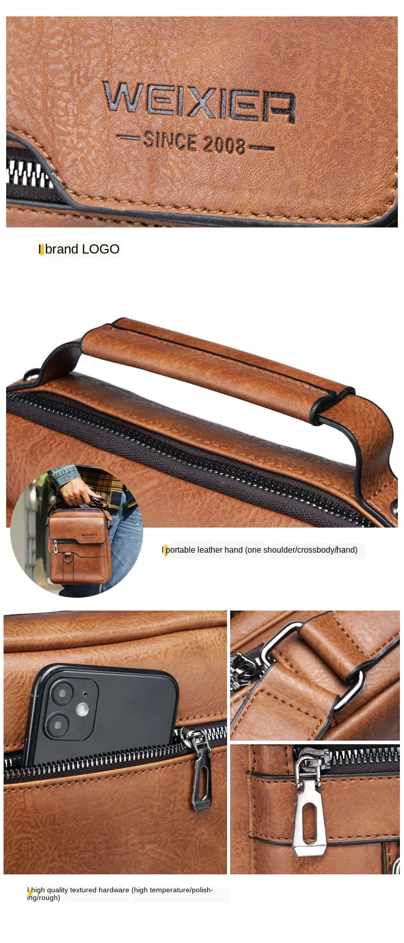 WEIXIER Men's Bag Cross-Body Bag Business Casual Vertical Type Travel Bag Shoulder Bag (Black)