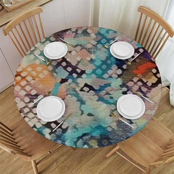 BANET Rainbow Snake Print Tablecloth for Holiday Birthday Party Table Decor, Waterproof Outdoor Table Cloth Round Tables for Dining Room Banquet Farmhouse Tablecloths 31"-35