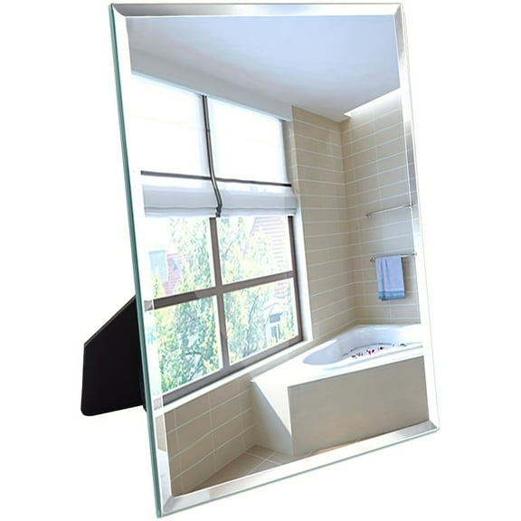 Rectangular Beveled Edge Makeup Mirror for Bathroom, Bedroom, Desk Stand, Wall Hanging, 10.5 x 13-inch Frameless Desk Mirror