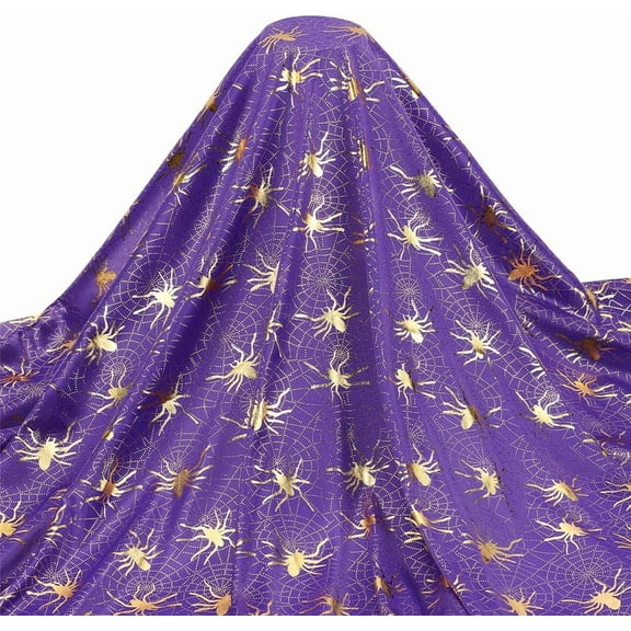 1 Yards Purple Spider Fabric 59.1 inch Wide Spider Web Table Cloth Polyester Gold Spider Web Purple Fabric for Party Decoration Home Decor Table Decorations