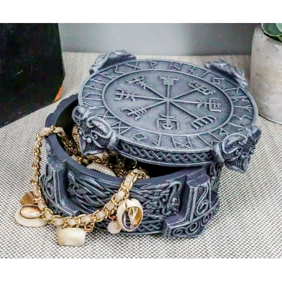 Ebros Thor Mjolnir Hammer Talisman Compass Jewelry Trinket Box Figurine 5"L