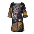 thumbnail image 3 of JINMGG Dresses under $10.00 Women Fashion African Vintage Print Middle Sleeve V Neck Casual Mini Dress Black XXXXL, 3 of 9