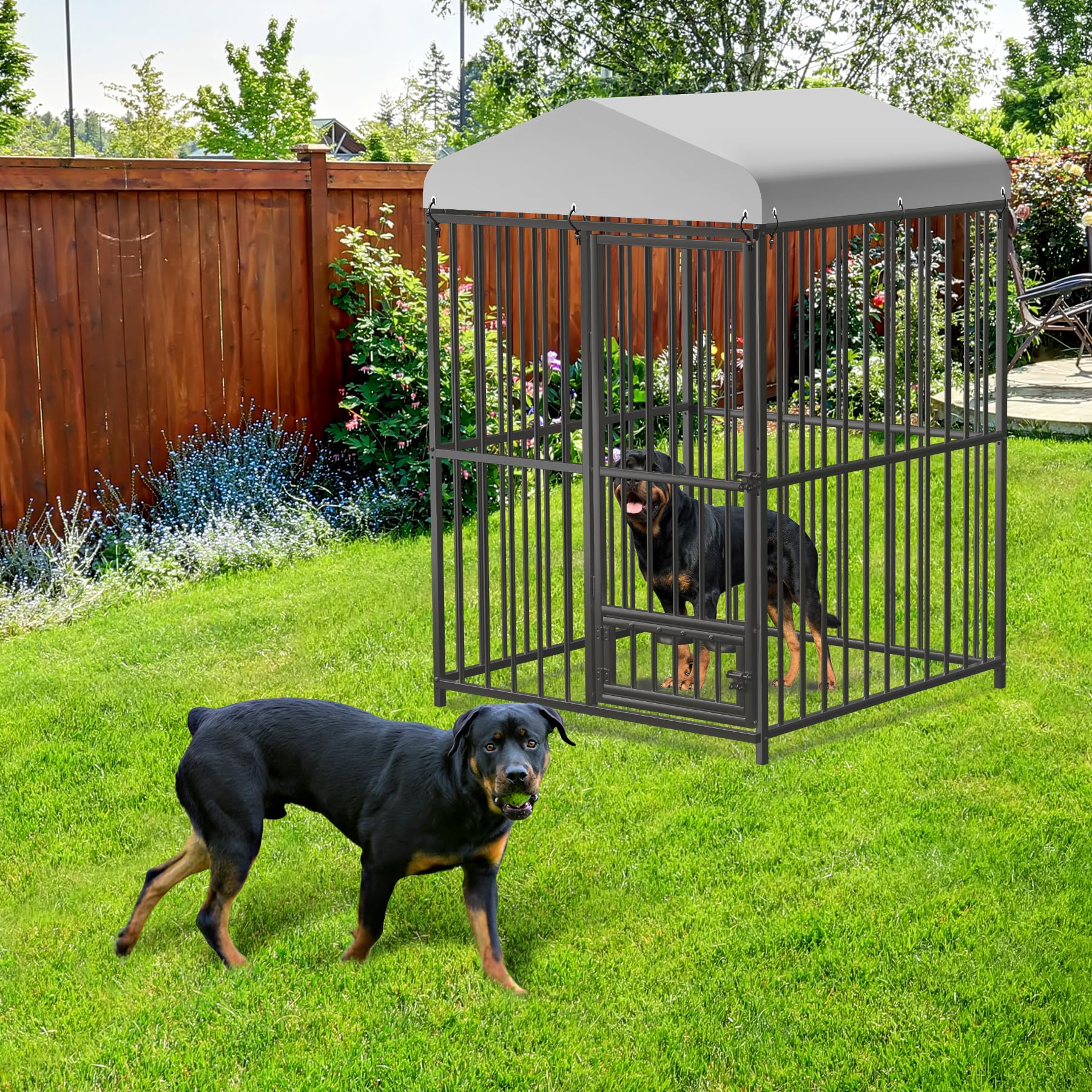 Large Dog Kennel Outdoor, Heavy Duty Outside Dog Kennel Pet Pens Dogs Run Enclosure with Anti-UV Waterproof Cover, Lockable Door for Medium to Small Dog
