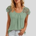 thumbnail image 4 of QUNYINEY Tee Shirts for Women Summer Short Sleeve Solid Cotton Shirt Crew Neck Lace Pleated Pullover Relaxed Fit Tops, 4 of 7