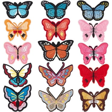15 Styles Butterfly Iron on Patches Butterfly Embroidered Badge Applique Fabric Repair Sew On Patches for DIY Sewing Crafts T-Shirt Jacket Jeans Hat Clothing Bags Embellishments DIY