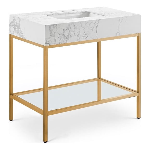 Meridian Furniture Marmo White Engineered Stone Bathroom Vanity