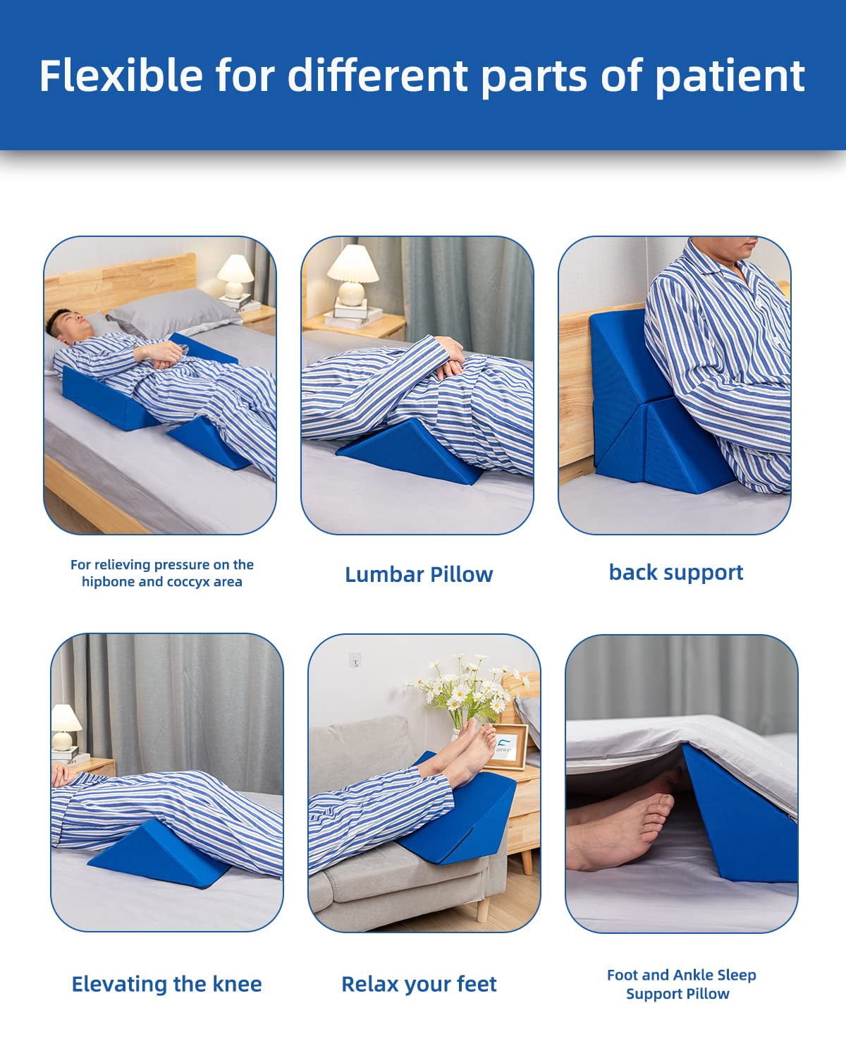 Positioning Wedge Pillow For Side Sleeping (3 In 1)  40 Degree Triangle Bed Wedges & Body Positioners Back Pain Preventing Bedsores After Surgery Knees Elevated Pregnancy