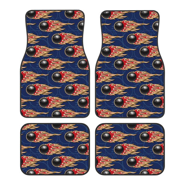 Fotbe Bowling Ball And Flame Juego de 4 Tapetes para Auto con Estampado – Alfombrillas de Goma Reforzada, Diseño Antideslizante, Protección para Todo el Año – Vehículos, Autos, Camionetas y SUVs