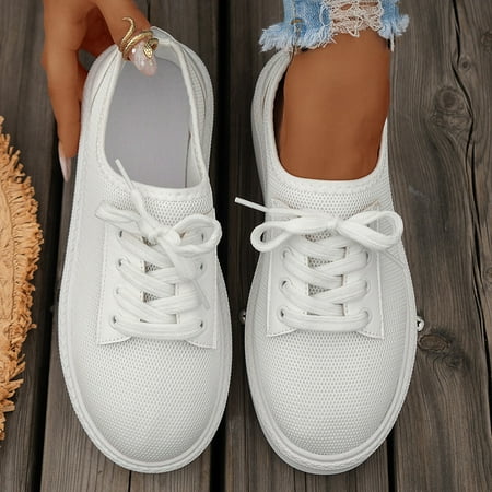 

jsaierl Women s Fashion Mesh Sneakers Casual Canvas Sneakers Comfortable Flats Breathable Insole Slip on Sneakers Women Low Slip on Shoes
