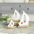 thumbnail image 3 of 11", 8", 6"H White Wood Sail Boat Sculpture with Wood Base, by DecMode (3 Count), 3 of 10