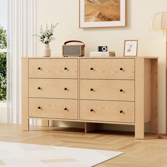 6 Drawer Dresser for Bedroom, 50" Wide Modern Storage Chest with Large Drawers, Wooden Dresser Cabinet with Wide Top for Bedroom, Living Room and Entryway