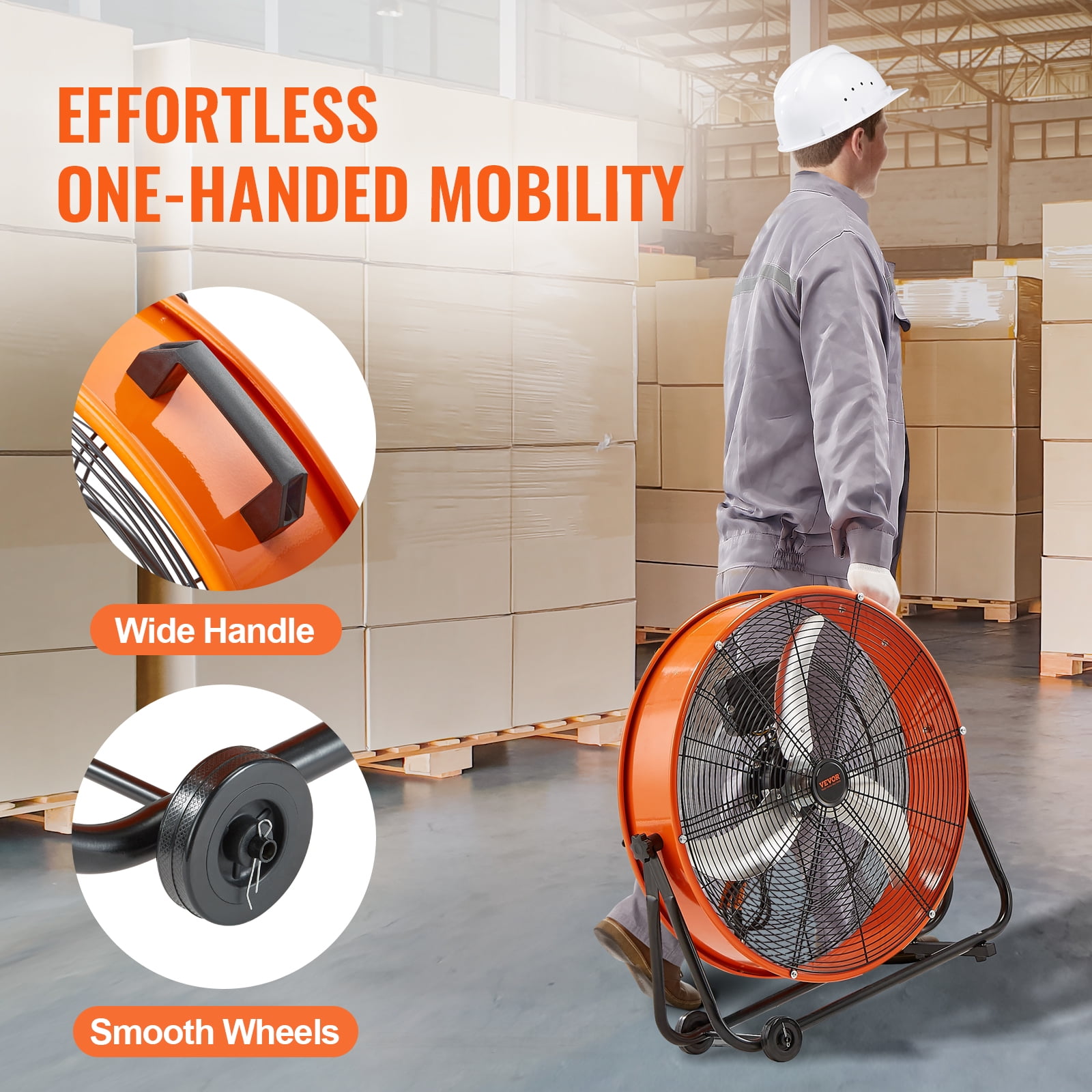 VEVOR Drum Fan, 24 Inch High Velocity Industrial Shop Fan, Heavy Duty Commercial Use 3-Speed 8600CFM, 360°Adjustable Tilting,0-2h Timer Industrial Floor Fan for Warehouse,Workshop,Factory, Basement