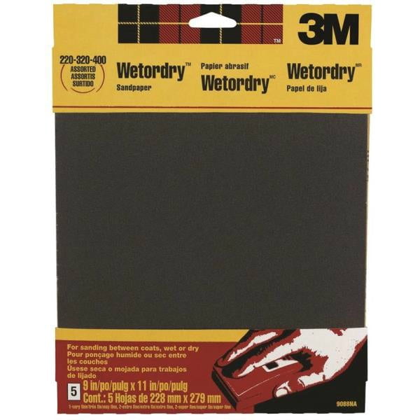 6 Pk 3M 9" X 11" Wet Or dry Sandpaper Assorted Grit 5 Sheets/Pk 9088 