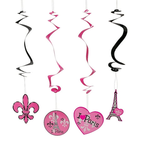 Fun Express Perfectly Paris Dangling Swirls Multi-color Party Streamers, 12 Count