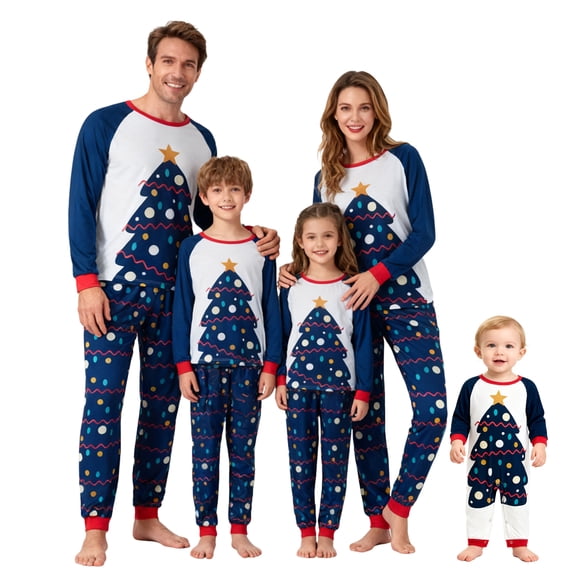 Christmas Family Pajamas Tree Print Matching Matching Sets Holiday Sleepwear Sets