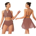 thumbnail image 5 of Sholeno Women's Lyrical Dance Outfits Halter Sleeveless Shiny Dance Crop Top with Skirt Dancewear Dusty Pink XL, 5 of 6