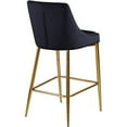 thumbnail image 2 of Meridian Furniture Karina Collection Modern | Contemporary Velvet Upholstered Counter Stool with Polished Gold Metal Legs and Foot Rest, Set of 2, Black, 2 of 2