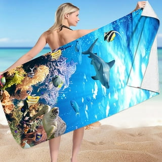 Nova Blue Turtle Beach Towel Tropical Blue Colors with A Unique Design,  Extra Large, XL (34x 63) Made from 100% Cotton for Kids & Adults