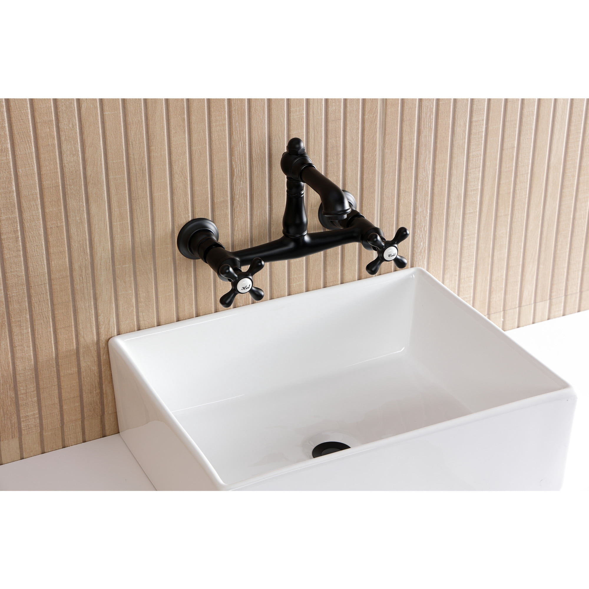Kingston Brass KS7250AX English Country Double-Handle 2-Hole Wall Mount Bathroom Faucet in Matte Black
