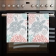 thumbnail image 2 of Teal Red Coastal Turtle Kitchen Towels Set of 4, Water Absorbent Dish Towel, Ocean Coral Nautical Decorative Hand Towels - Quick Drying Cloth for Cooking Baking, 18x28 Inch, 2 of 8