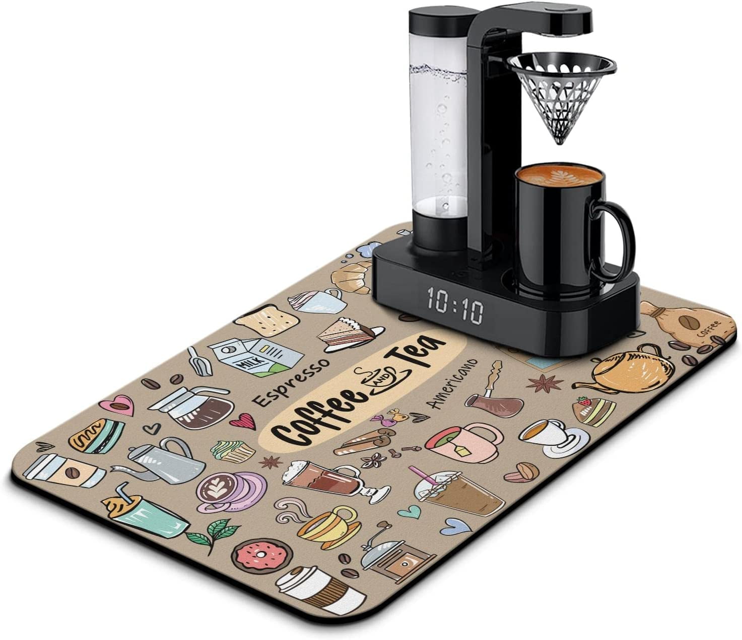 Dovfa Coffee Mat Coffee Bar Mat: 20X12 Coffee Bar Accessories Hide Stain  Slip Resistant Dish