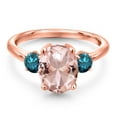 thumbnail image 3 of Gem Stone King 2.86 Ct Oval Peach Nano Morganite Blue Diamond 18K Rose Gold Plated Silver Ring, 3 of 6