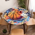 thumbnail image 5 of Active Basketball Elastic Fitted Round Table Cover Watercolor Sport Style Waterproof Outdoor Tablecloth for Holiday Party, Picnic, Patio & Dining Fits Tables Up to 45"-54", 5 of 8