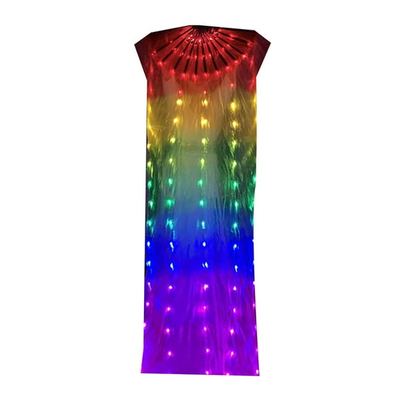 LED Lighted Silk Belly Dance Fan Rainbow Colorful Long Folding Fan Veil for Stage Performances and Outdoor Parties Event