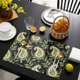thumbnail image 3 of Black Teal Boho Botanical Placemats Set of 12, Southwestern Retro Ethnic Tribal Placemats for Dining Table, Place Mats for Kitchen Tabletop, Waterproof Wipeable Dining Table Mats Set, 3 of 9