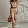 thumbnail image 2 of TEAJOPSUU Women's Jumpsuits Trendy Halter Neck Backless Sleeveless High Elastic Waist Wide Leg Jumpsuits Elegant Solid Summer Overalls Khaki, 2 of 5