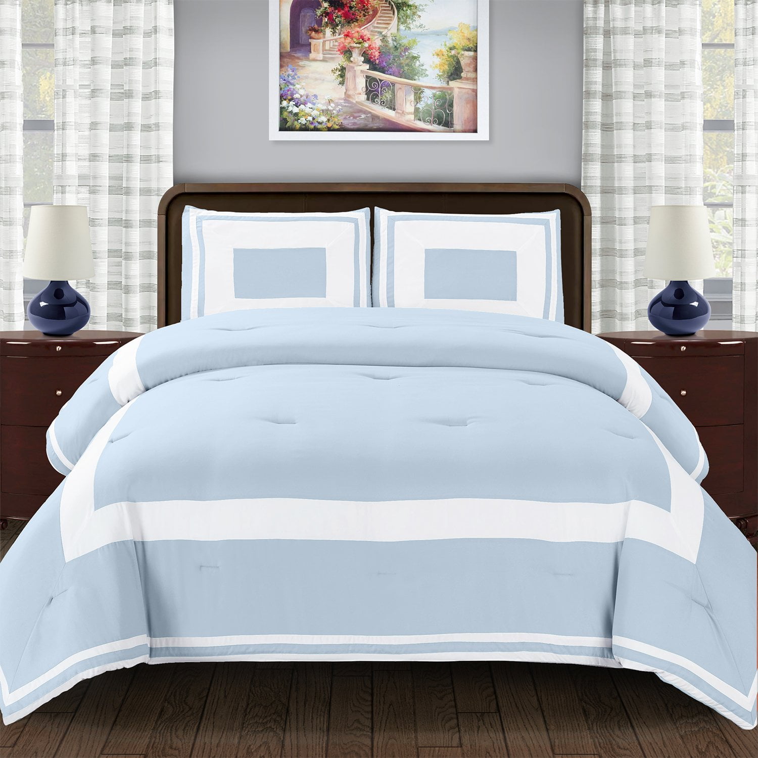 Superior Grammercy Down Alternative Block Comforter Set Light Blue
