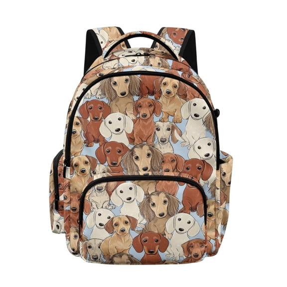 FKELYI Cartoon Dachshund Dog Print 17 Inch School Bag for Kids Backpack with Multi Pockets for Boys Girls Book Bag Casual Daypack Rucksack for Teen Children