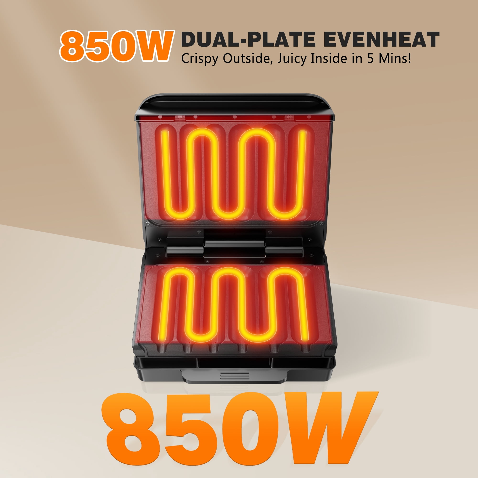 KEINVE Hot Dogs Toaster, Electric Grill with Oil Drip Tray, and Cord Storage, Ideal for Veggie Sausages, BBQ or Sausage, Nonstick Plate for Easy Clean