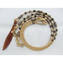 Natural Rope Romal Reins with Brown Knots – 8.5 Ft Hand-Braided Rawhide Leather Horse Tack, 52" Romel