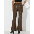 thumbnail image 3 of DARING DIVA Women's Faux Leather Flared High Waist Bell Bottom PU Trousers M Coffee, 3 of 6