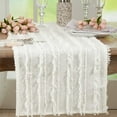 thumbnail image 2 of Fennco Styles Fringe Striped Modern Cotton Linen Table Runner 16”W x 72" L - White Woven Table Cover for Home Décor, Dining Table, Banquets, Holidays and Special Occasions, 2 of 3