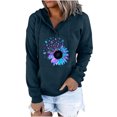 thumbnail image 1 of Women Exquisite Comfortable Nature Button Tape Printing Long Sleeve 100%Polyester Top(Dark Blue,XL), 1 of 4