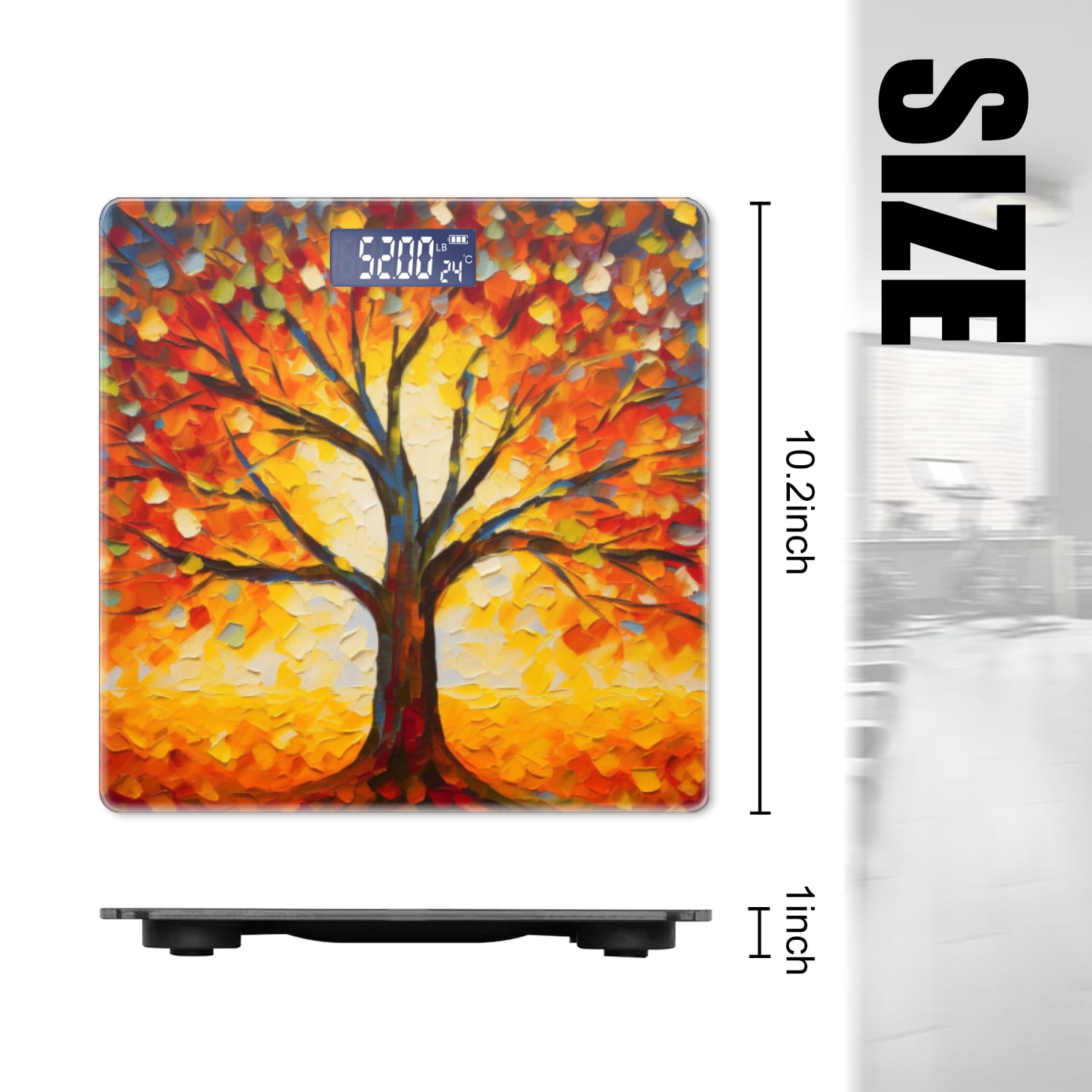 High Precision Body Weight Scale Smart Bathroom Scales with Large LCD Display(400lbs),Decorative for Bedroom-Vibrant Autumn Tree With Colorful Leaves