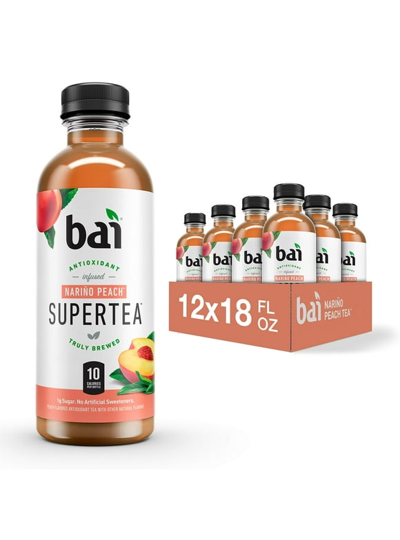 Bai Iced Tea, Narino Peach, Antioxidant Infused Supertea, Crafted With Real Tea (Black Tea, White Tea), 18 Fluid Ounce Bottles, 12 Count