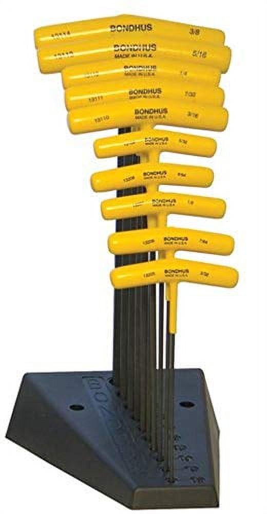 Bondhus 15390 Hex Wrench Set, 10 Pieces, 3/32" to 3/8", T-Handle