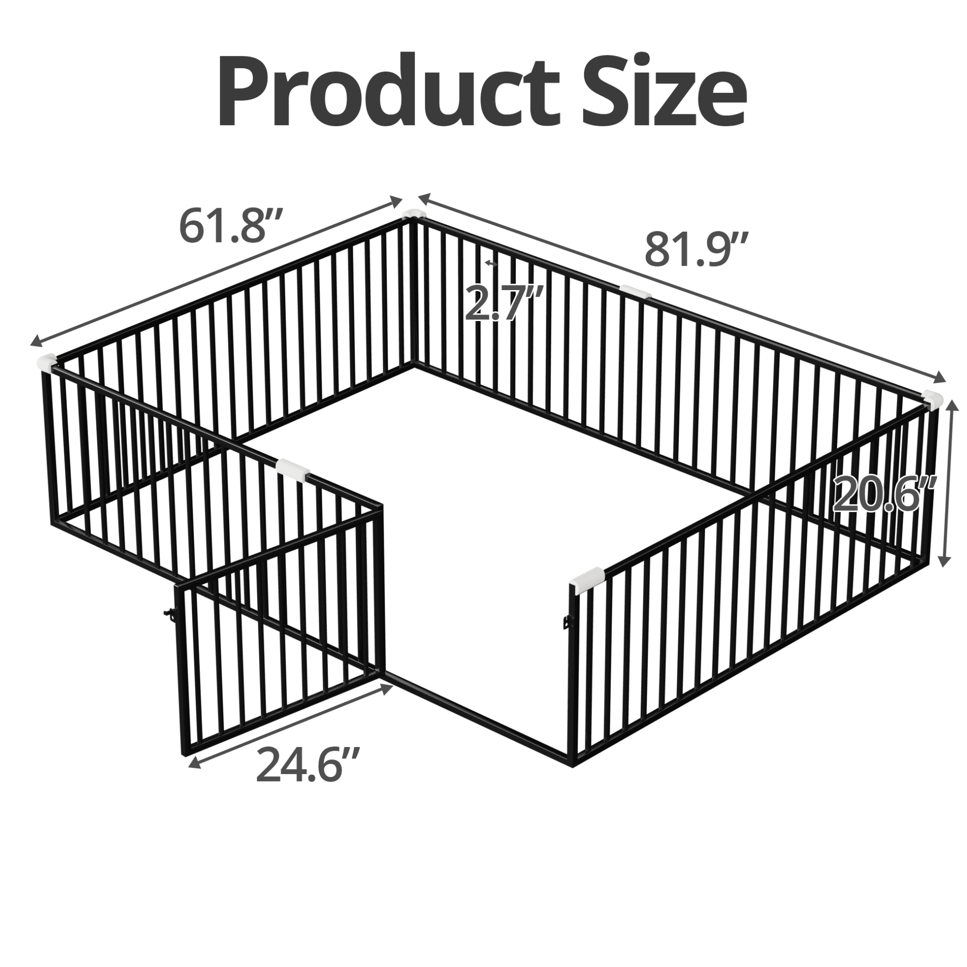 Montessori Floor Bed with 20.6" High Safety Fence & Anti-Collision Cotton Edges, Durable Metal Frame with Slats for Toddlers, Child-Safe Sleeping & Play Space, Available in Black & Custom Sizes