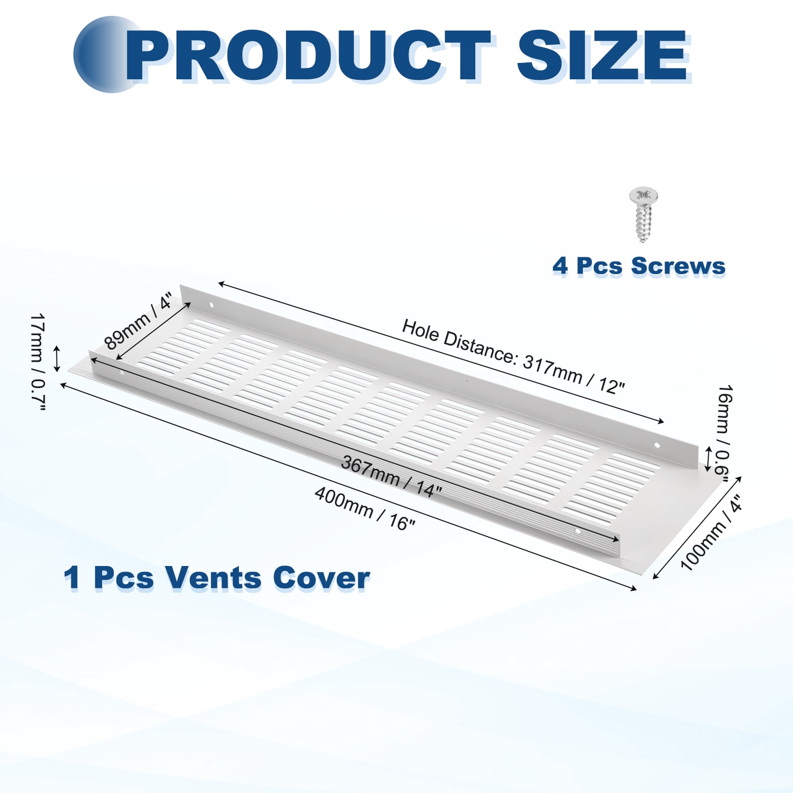 Uxcell 16 x 4 Inch Door Air Vent Cover, 1 Set Heavy Duty Aluminum Grille Ventilation Cover Louvered with 4 Mounting Screws for Cabinet Wardrobe Door, Grey
