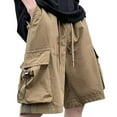 thumbnail image 5 of zeranth Men Summer Cargo Shorts Mid-rise Elastic Waist Adjustable Drawstring Casual Shorts Multi Pockets Wide Leg Beach Shorts Streetwear, 5 of 7