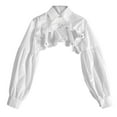 thumbnail image 1 of Camisa de algodón con cuello vuelto falso para mujer, media camisa abullonada de manga larga desmontable Blanco, 1 of 8