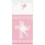 Religious 'Dove Cross Pink' Plastic Table Cover (1ct)
