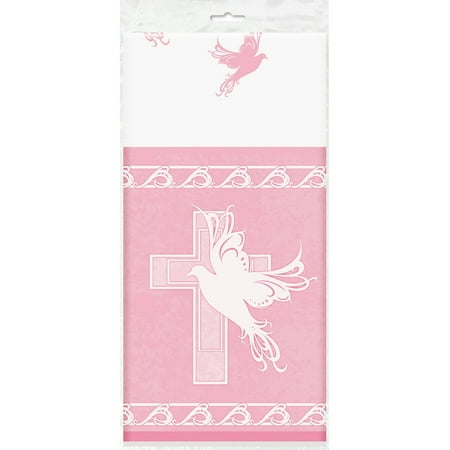 Religious 'Dove Cross Pink' Plastic Table Cover (1ct)